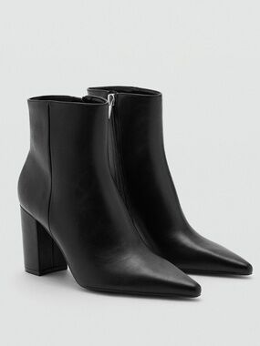 MANGO MNG BOTIN VEGAN LEATHER ANKLE Pointed  TOE STACKED HEEL BOOT 38